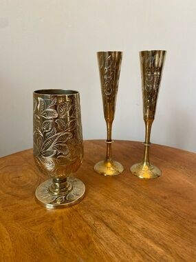 Hand Etched Brass Sipping Cups